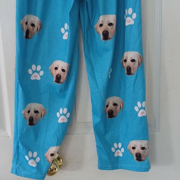 Dog face print turquoise blue white pajama bottoms Sz 10-11yrs NWOT - Picture 5 of 7